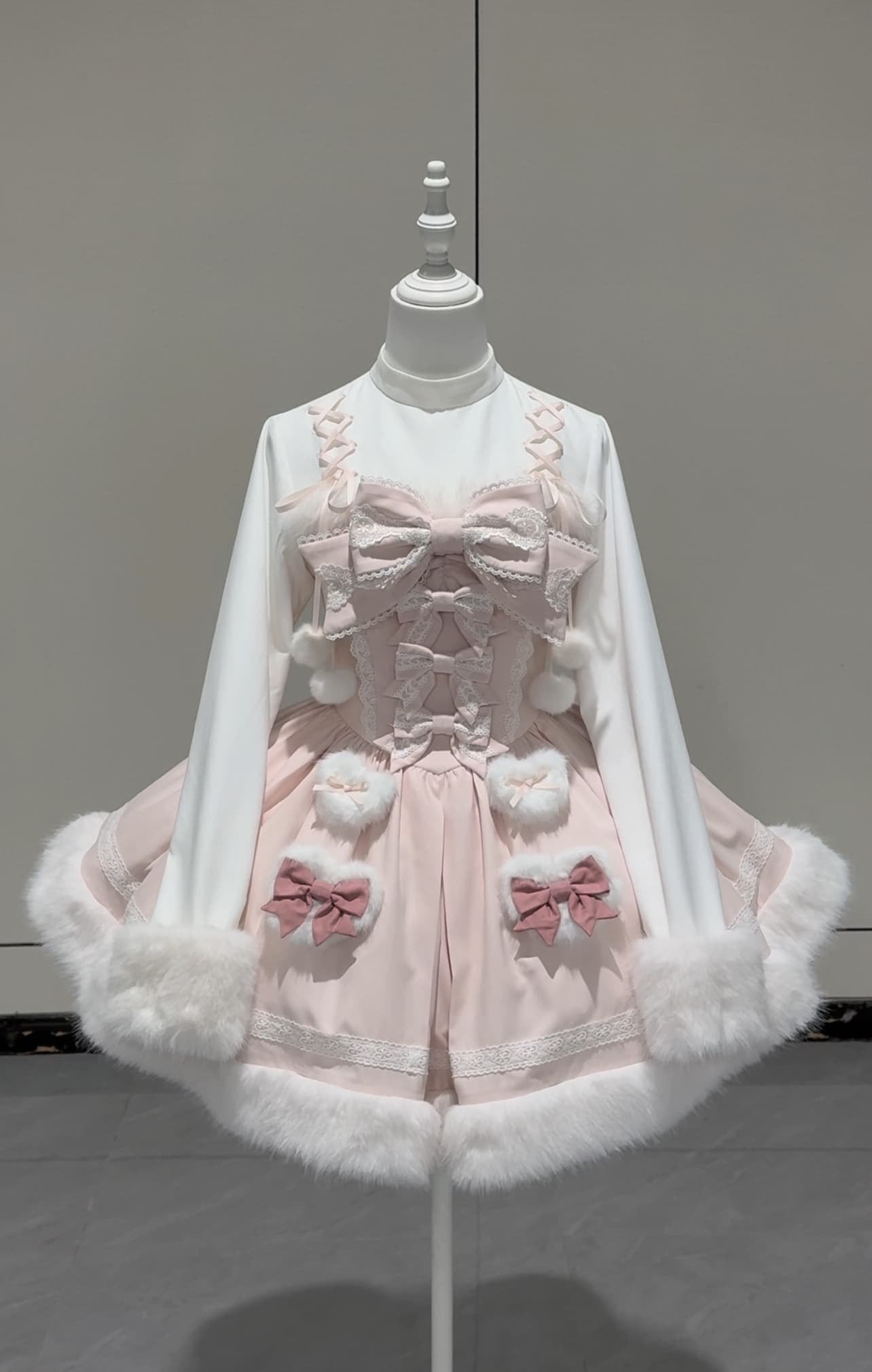 Bunny Ears Hooded Cape - Sweet Lolita Pink & White Faux Fur Dress and Accessories - image 9
