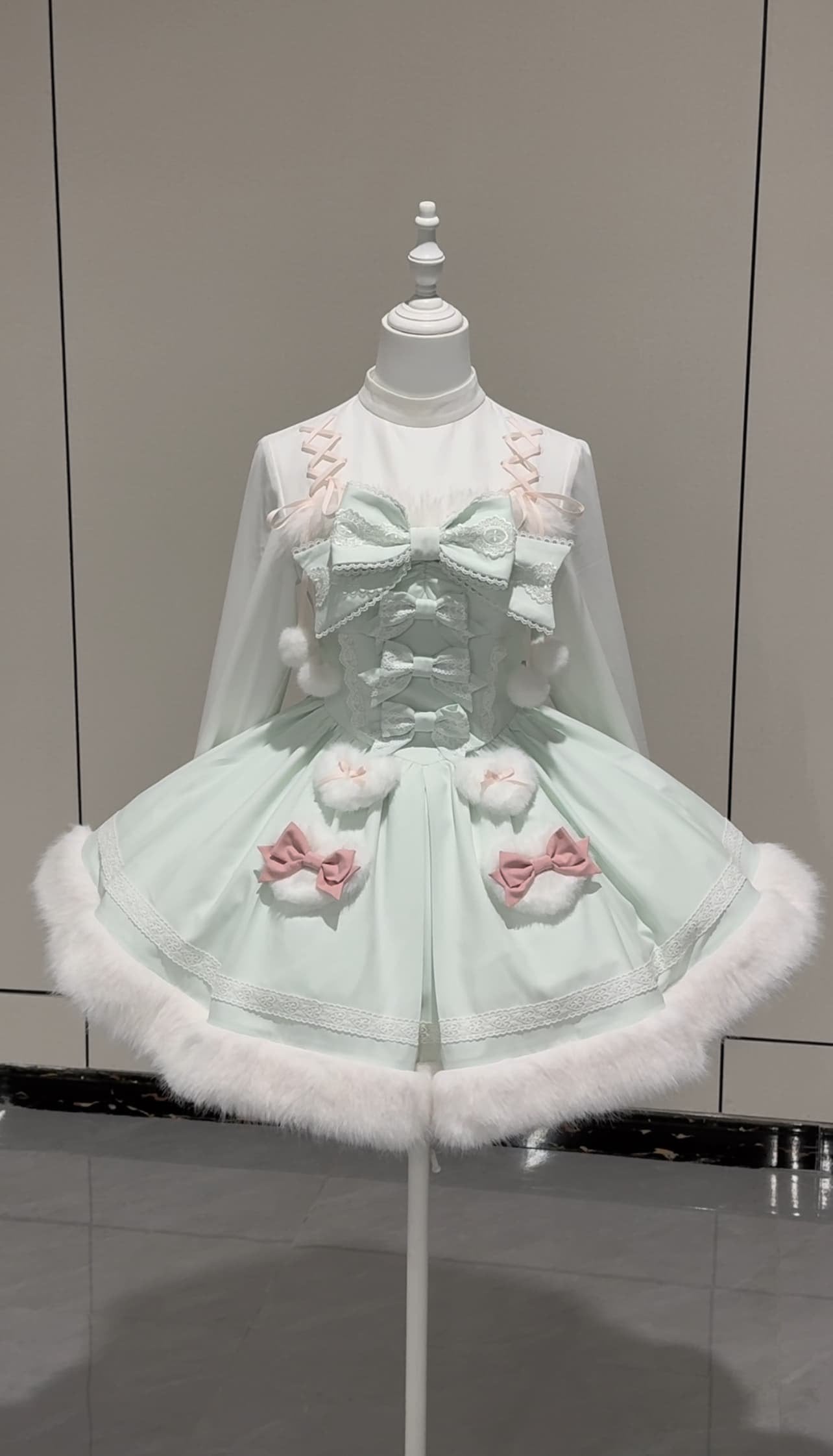 Bunny Ears Hooded Cape - Sweet Lolita Pink & White Faux Fur Dress and Accessories - image 8