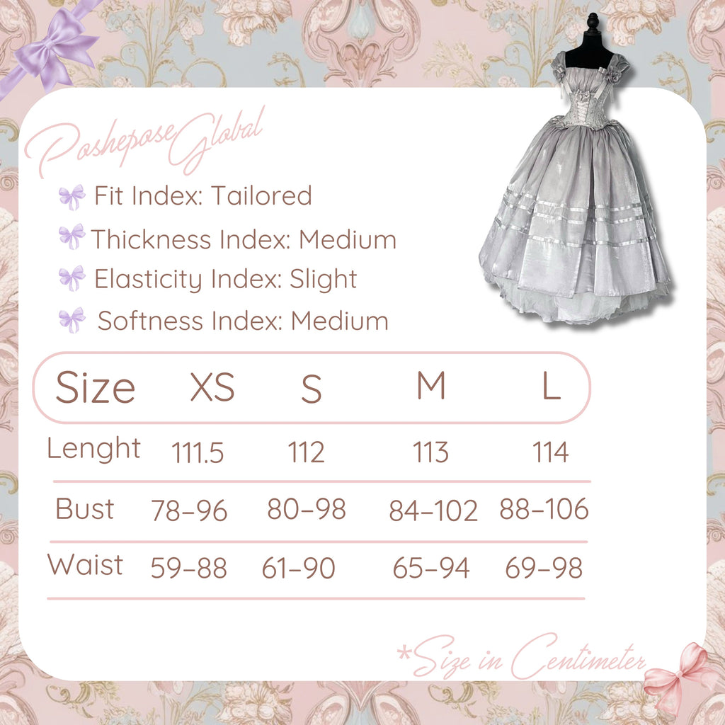 POSHEPOSE - Luminous Moon Silver Antique Long Dress - official POSHEPOSE size chart