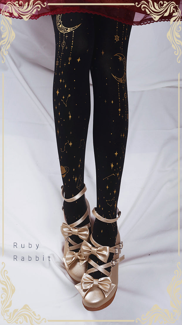 120D Velvet Lolita Tights, Gold Foil Print - image 2