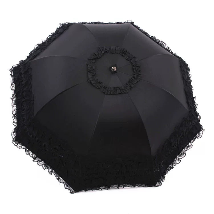 Foldable Lolita Parasol, Floral and Embroidery Detail - image 22