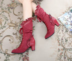 Meteorite's Wound - Winter Gothic Lolita Boots Dark Velvet Mid-Calf Heels - image 16