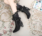 Meteorite's Wound - Winter Gothic Lolita Boots Dark Velvet Mid-Calf Heels - image 23