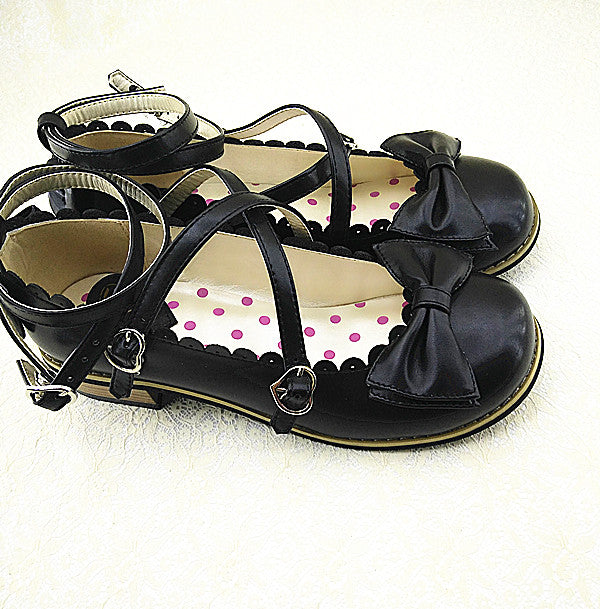 Lovely Lolita Low Heel Cross Strap Bow Tie Princess Shoes - image 3