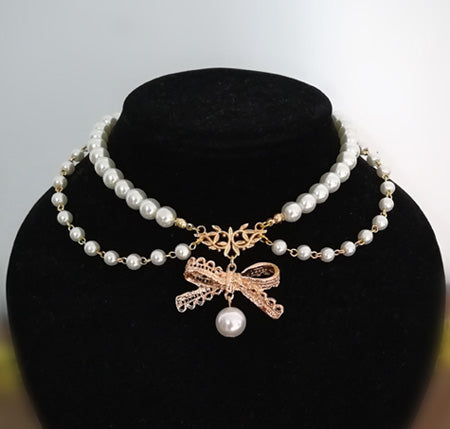 Pearl Chain Lace Bow Lolita Kawaii Necklace - image 2