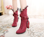 Meteorite's Wound - Winter Gothic Lolita Boots Dark Velvet Mid-Calf Heels - image 15