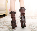 Meteorite's Wound - Winter Gothic Lolita Boots Dark Velvet Mid-Calf Heels - image 6