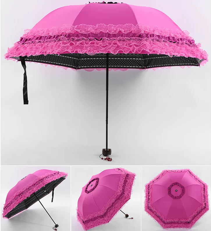 Foldable Lolita Parasol, Floral and Embroidery Detail - image 23