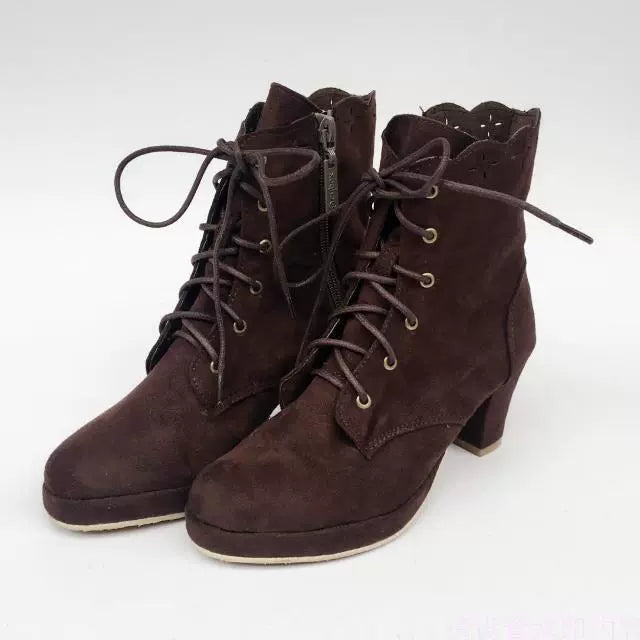 Retro Lolita Shoes High Heel Suede Shoes Petal Shaped Topline Customized - image 1