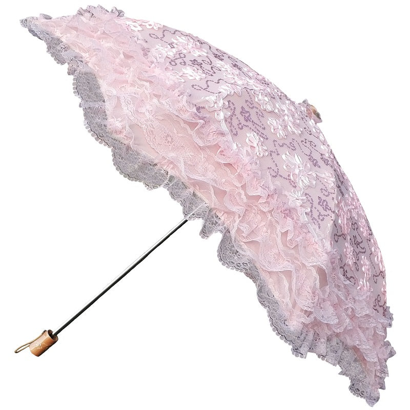 Foldable Princess Lolita Sequin Sun Parasol - image 1