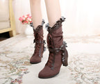 Meteorite's Wound - Winter Gothic Lolita Boots Dark Velvet Mid-Calf Heels - image 5