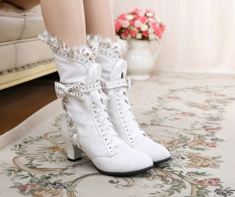 Meteorite's Wound - Winter Gothic Lolita Boots Dark Velvet Mid-Calf Heels - image 37