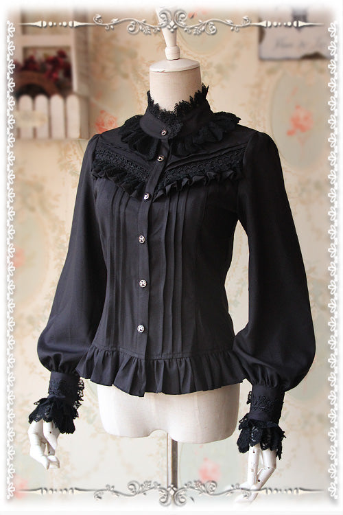 Fragrance - Lace Ruffle Pin Tucks Classic Lolita Blouse - image 2
