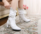 Meteorite's Wound - Winter Gothic Lolita Boots Dark Velvet Mid-Calf Heels - image 36