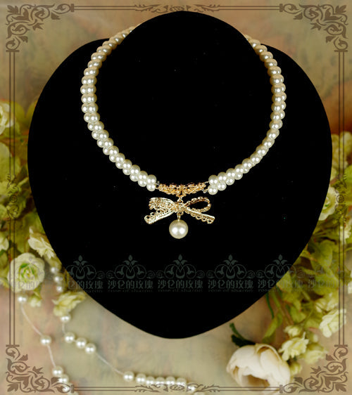 Pearl Chain Lace Bow Lolita Kawaii Necklace - image 4