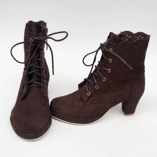 Retro Lolita Shoes High Heel Suede Shoes Petal Shaped Topline Customized - image 2