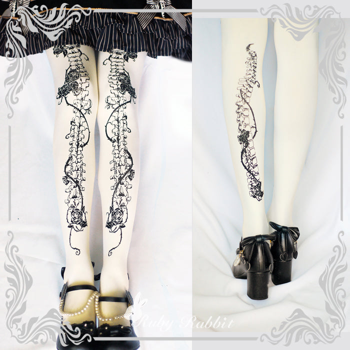 Gothic Lolita Bone and Rose Print Pantyhose - image 5