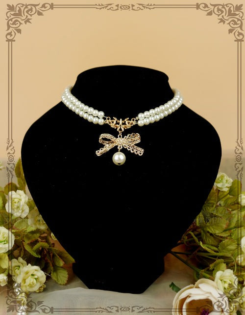 Pearl Chain Lace Bow Lolita Kawaii Necklace - image 1