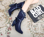 Meteorite's Wound - Winter Gothic Lolita Boots Dark Velvet Mid-Calf Heels - image 27