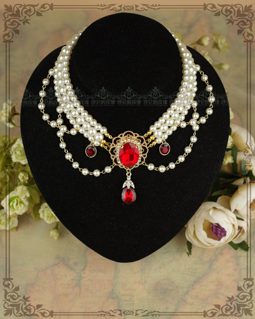 Lolita Pearl Necklace, Gemstone Pendant and Matching Ring Collection - image 2