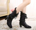 Meteorite's Wound - Winter Gothic Lolita Boots Dark Velvet Mid-Calf Heels - image 8