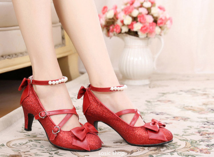 Japanese Style Sequin Bow Lolita Heels - image 21