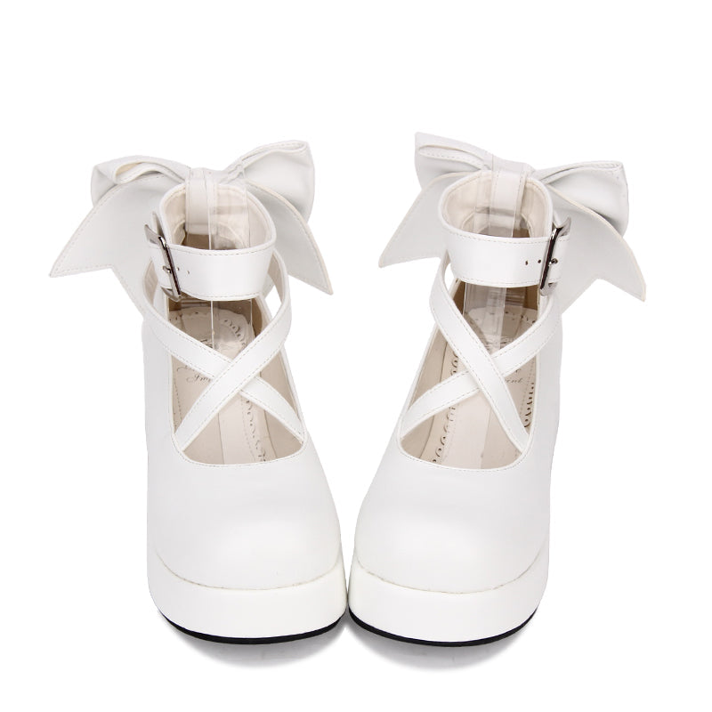 Daily Lolita Leather Shoes Platform Medium Heel Big Bow Shoe - image 7