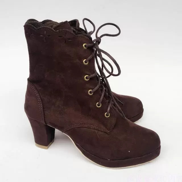Retro Lolita Shoes High Heel Suede Shoes Petal Shaped Topline Customized - image 5
