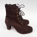 Retro Lolita Shoes High Heel Suede Shoes Petal Shaped Topline Customized - image 5