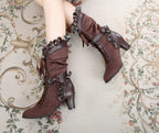Meteorite's Wound - Winter Gothic Lolita Boots Dark Velvet Mid-Calf Heels - image 1