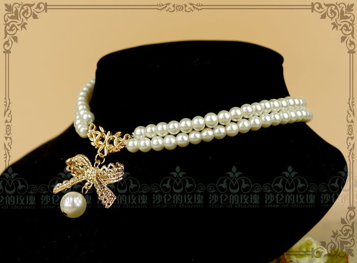 Pearl Chain Lace Bow Lolita Kawaii Necklace - image 12
