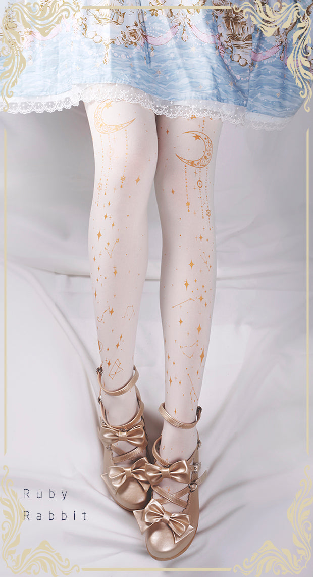 120D Velvet Lolita Tights, Gold Foil Print - image 1