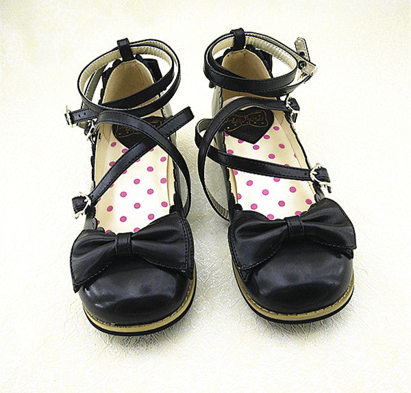 Lovely Lolita Low Heel Cross Strap Bow Tie Princess Shoes - image 11