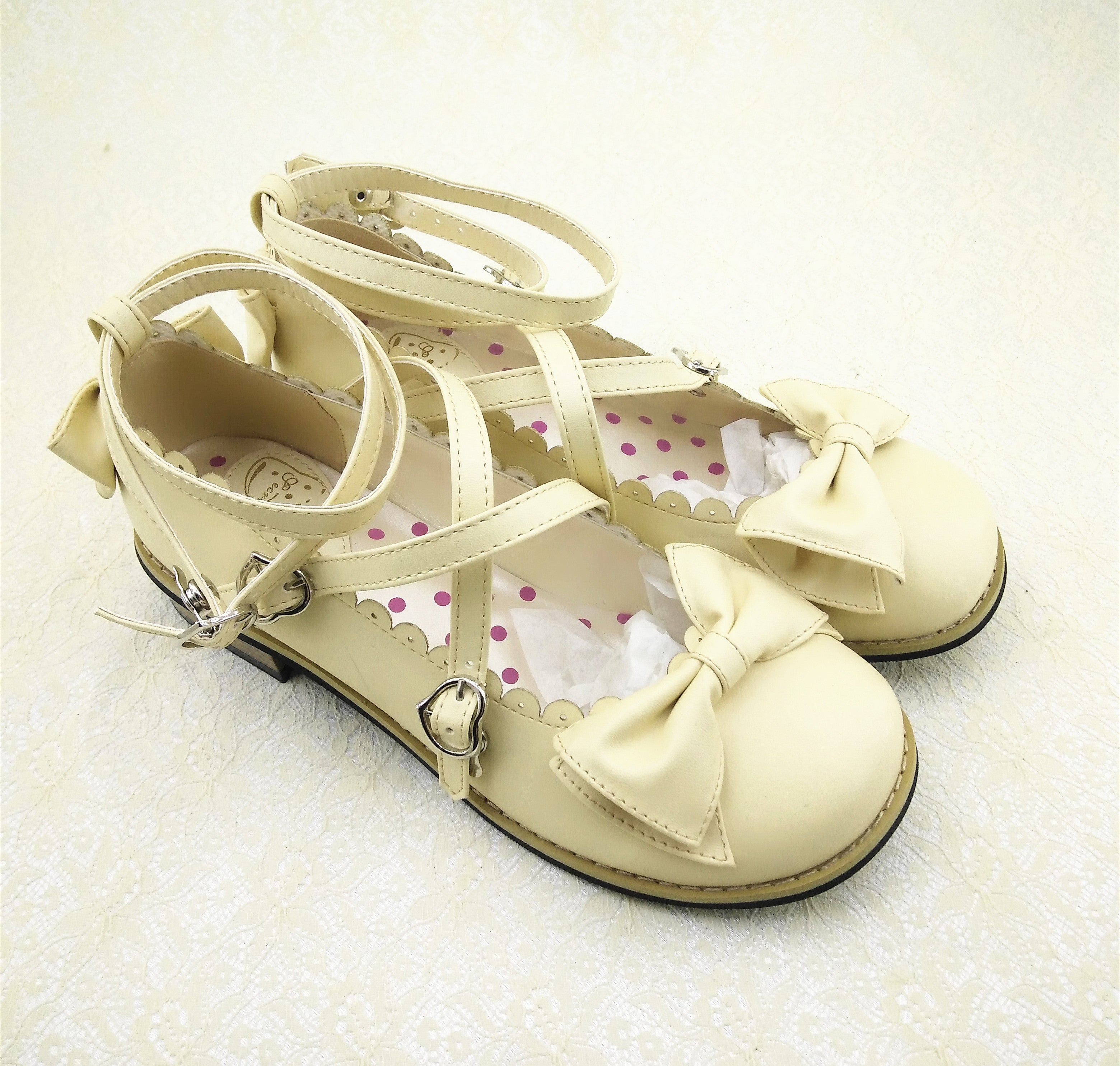 Lovely Lolita Low Heel Cross Strap Bow Tie Princess Shoes - image 14