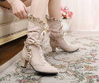 Meteorite's Wound - Winter Gothic Lolita Boots Dark Velvet Mid-Calf Heels - image 31