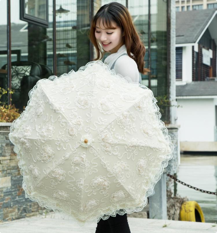Foldable Lolita Parasol, Sunscreen Lace Flounce Multicolors - image 6