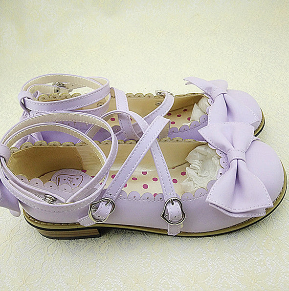 Lovely Lolita Low Heel Cross Strap Bow Tie Princess Shoes - image 6