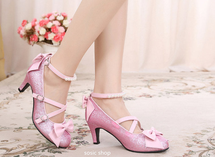 Japanese Style Sequin Bow Lolita Heels - image 4