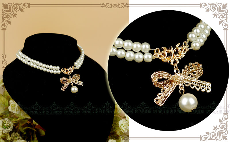 Pearl Chain Lace Bow Lolita Kawaii Necklace - image 14