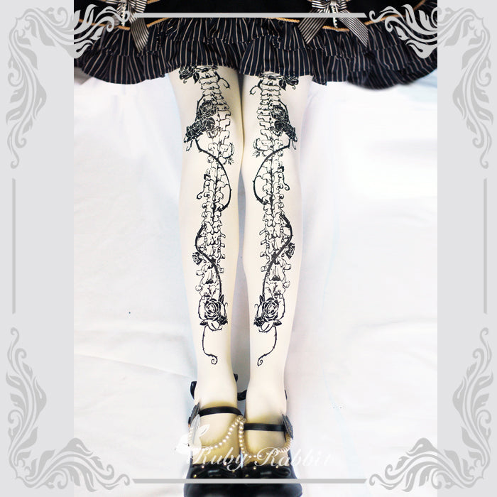 Gothic Lolita Bone and Rose Printed Pantyhose - image 4