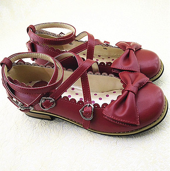 Lovely Lolita Low Heel Cross Strap Bow Tie Princess Shoes - image 12