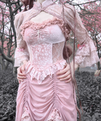 Sakura Nightmare - Pink Gothic Velvet Drawstring Dress - image 10