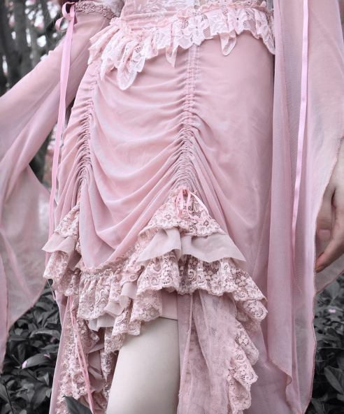 Sakura Nightmare - Pink Gothic Velvet Drawstring Dress - image 12