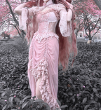 Sakura Nightmare - Pink Gothic Velvet Drawstring Dress - image 13