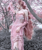 Sakura Nightmare - Pink Gothic Velvet Drawstring Dress - image 14