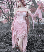 Sakura Nightmare - Pink Gothic Velvet Drawstring Dress - image 15