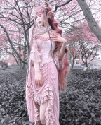 Sakura Nightmare - Pink Gothic Velvet Drawstring Dress - image 16
