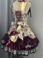 Burgundy Rose - Floral Printed Old School Lolita JSK, Elegant Cape and Accessories - image 21