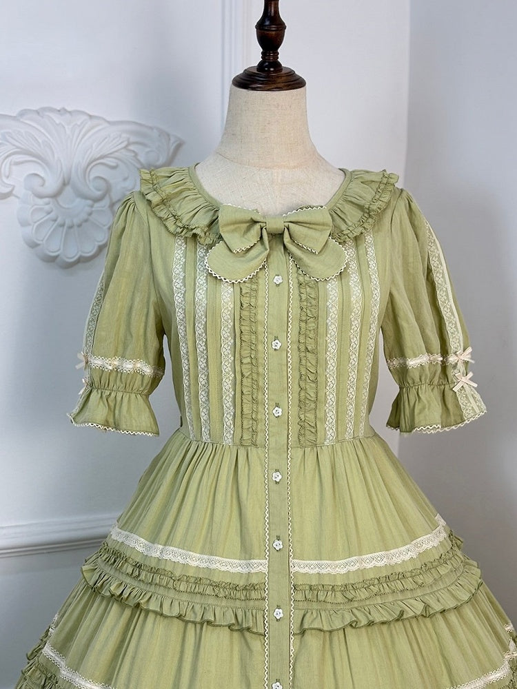 Green Layered-Ruffle Elegant Lolita Dress with Front Button Placket - image 15