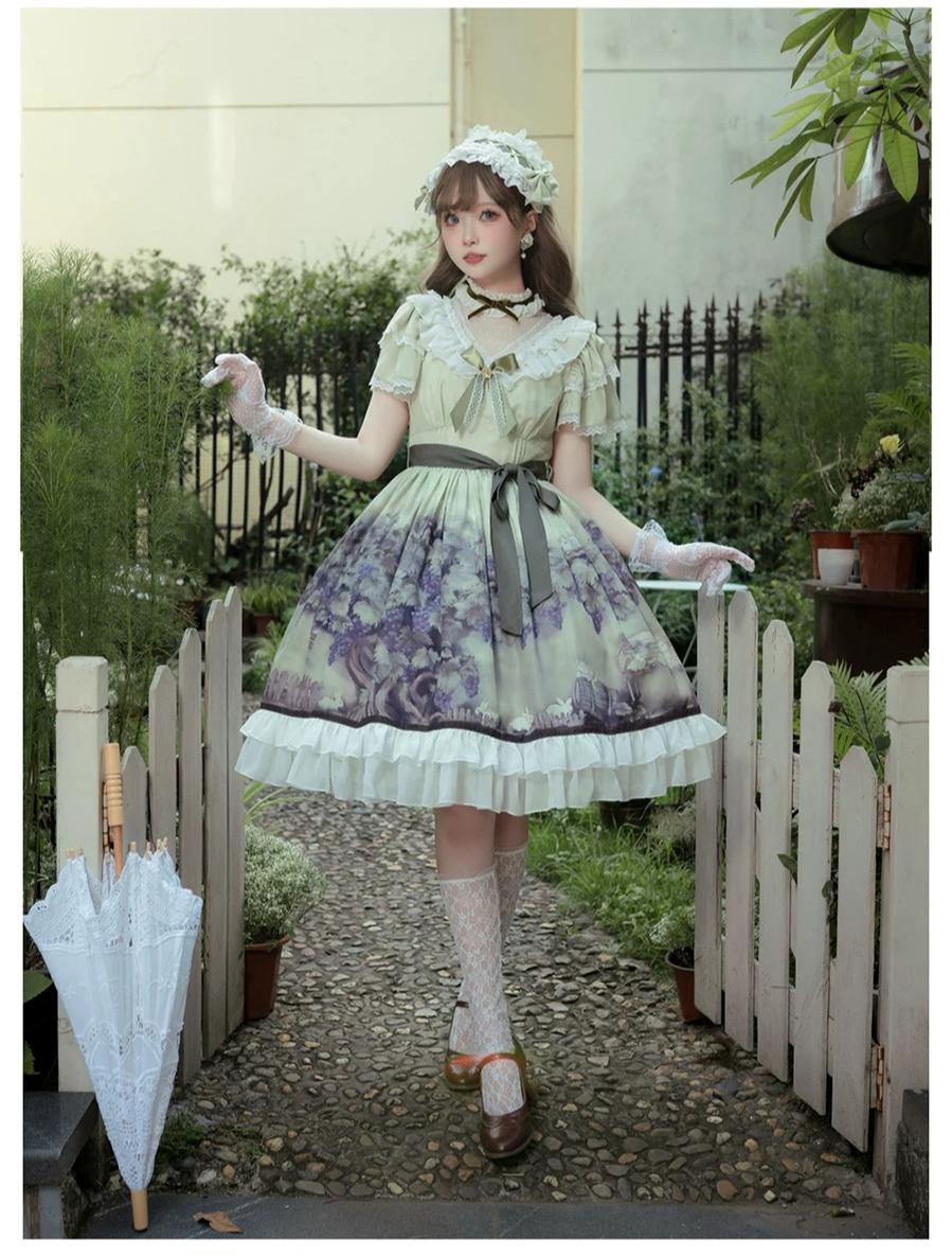 Grape Manor - Back Zipper Classic Lolita OP Dress, Bunny and Grape Print - image 8